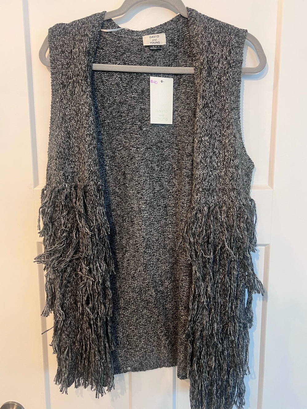 David and Young Charcoal Fringe Knit Vest